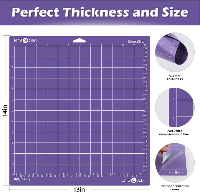 HTVRONT Strong Grip Cutting Mat 12x12, 2 Pack, Quilting & Crafting | Compatible with Cricut Maker 4/3/Maker, Explore 5/4/3/Air 2/One, Strong Adhesive Sticky, Quilting Cutting Mats