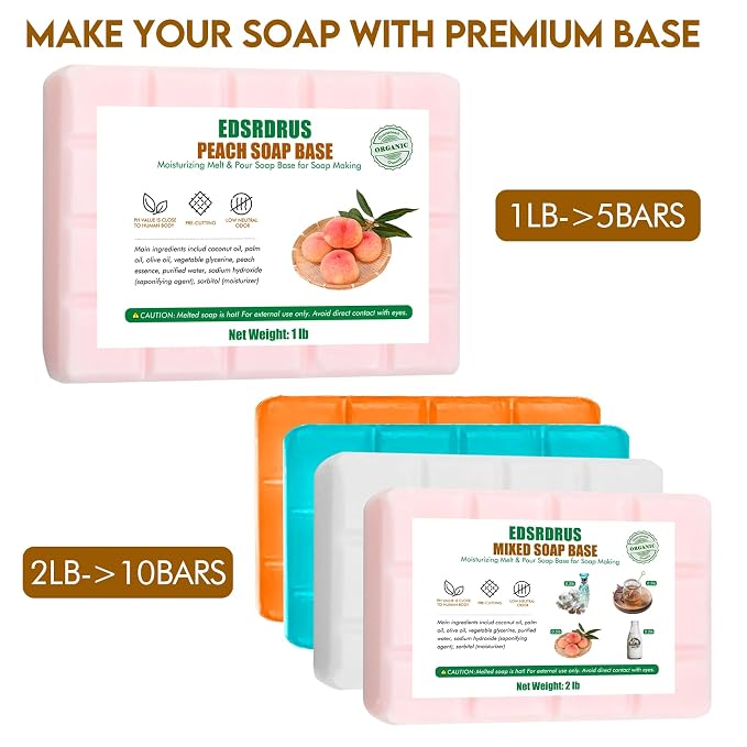 EDSRDRUS 1lb Scent Soap Base DIY Handmade with Shea Butter & Coconut Oil, Moisturizing Melt and Pour Soap Base