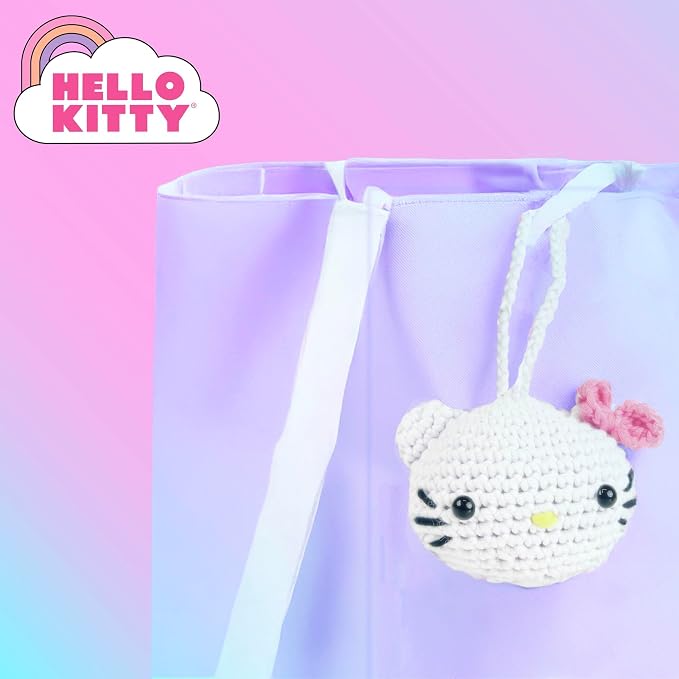 Hello Kitty® and Friends Crochet Kit – Hello Kitty® Bag Charm, Sanrio Crochet Kit for Beginners with Yarn, Starter Hooks, Step-by-Step Tutorials, DIY Craft, Great Teen Gifts