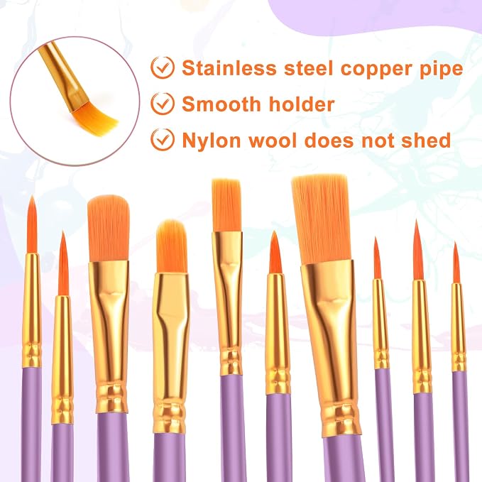 ESRICH 60PCS Paint Brushes, Paint Brush for Acrylic Painting | Artist Paintbrushes for Oil Watercolor, Body Face Rock Canvas, Small Paint Brushes for Kids,Purple