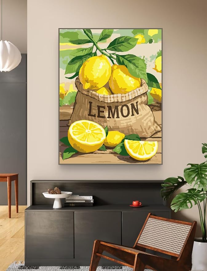 ZRIZQ Landscape Paint by Numbers Kit for Adults Beginner,Lemon,16x20 | Full set with wooden brushes,rolled canvas,rich paints.Calming activity.Beginner friendly.Just open and paint.