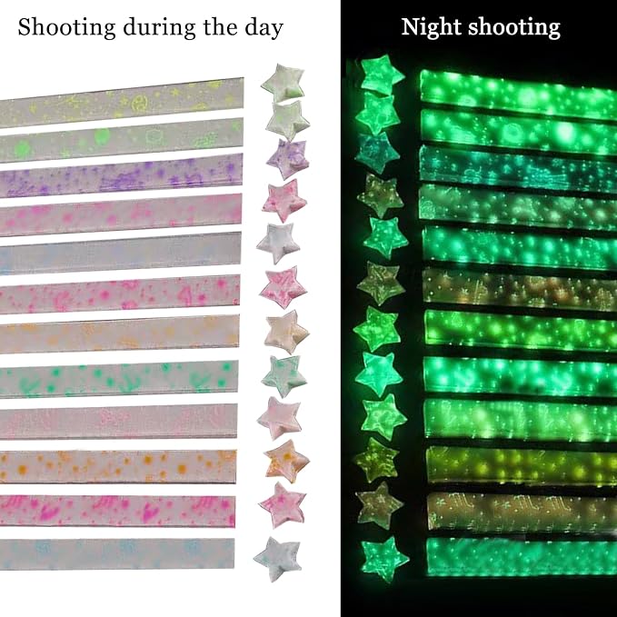 Star origami strips, paper star glow in the dark colored craft paper (glowing 12 colors (210 sheets)