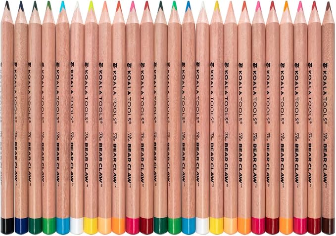 KOALA TOOLS - Bear Claw Colored Pencils for Adults and Kids, Water Soluble Color Pencils with Triangular Grip for Art and Shading, Includes Neon and Metallic Colors, Pack of 24