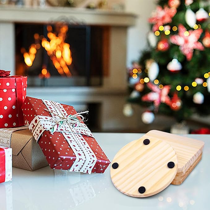 96 pcs Unfinished Wood Coasters for Crafts,Cymuber 4 Inch Blank Wooden Coasters,Blank Coaster with Non Slip Pad for DIY Stained Painting Wood Engraving Wedding Halloween Christmas Home Decoration