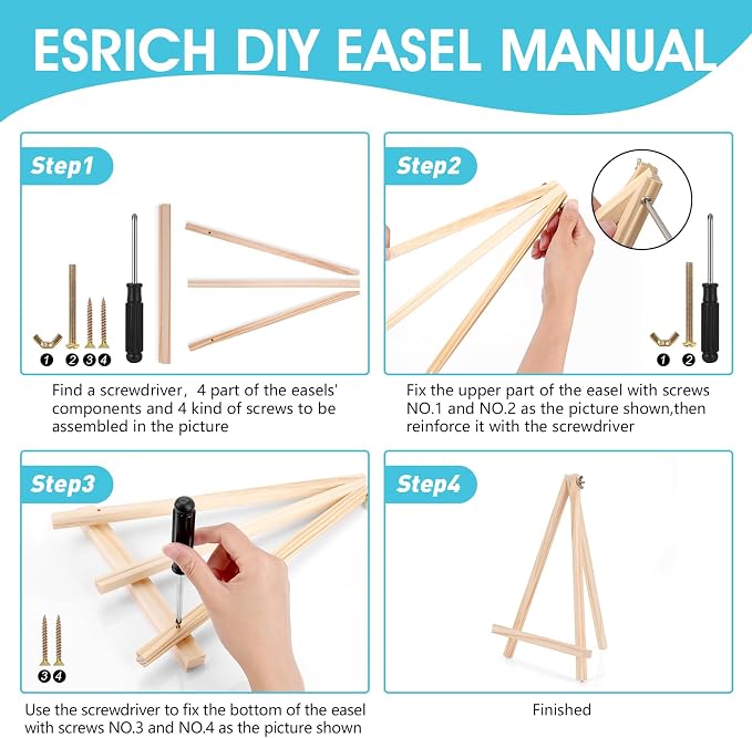 ESRICH 11.8in Wood Easels, Tabletop Painting Display Easels | Painting Party Easel, Kids Student Tabletop Easels for Painting, Portable Canvas Photo Picture Sign Holder（4 Pack ）