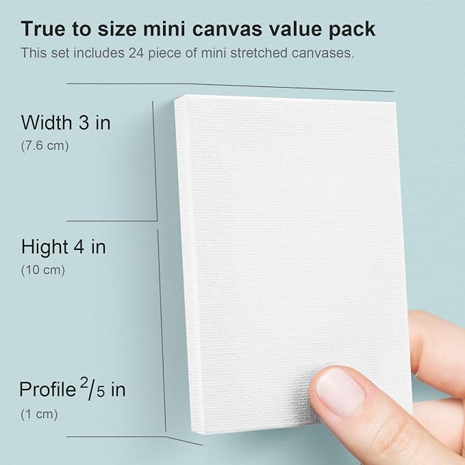 AUREUO Mini Stretched Canvas - 3x4 Inch/24 Pack - 2/5 Inch Profile Small Square Canvas - Gift Set Bulk Pack Canvases for Acrylic Painting & Craft