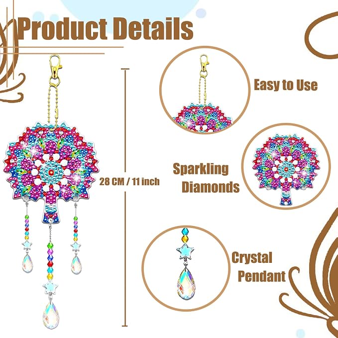 6 Pcs Diamond Painting Suncatchers Double Sided Diamond Art Suncatcher Mandala 5D DIY Diamond Painting Wind Chimes Paint by Number Diamond Art Kits for Adults Hanging Ornaments