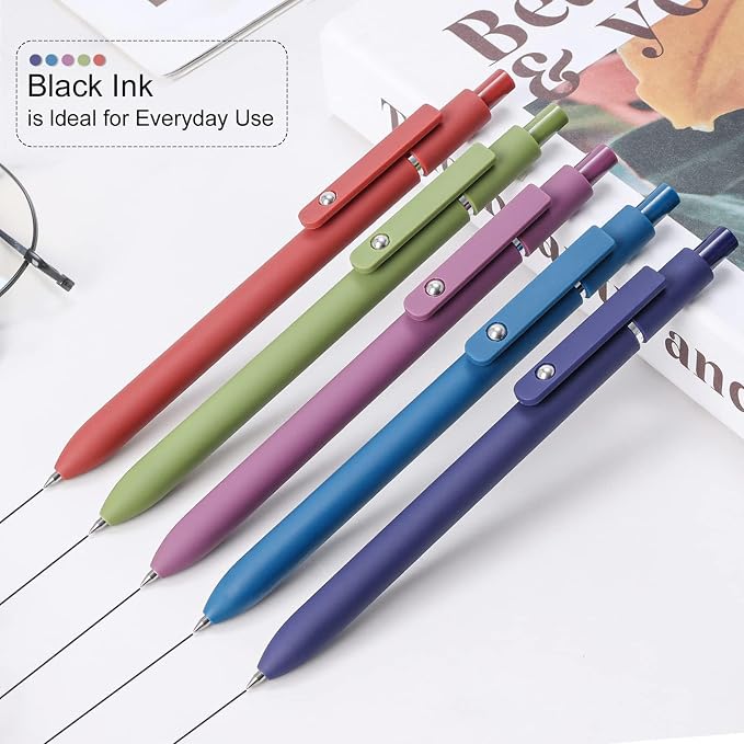 FIOVER Gel Pens 5pcs 0.5mm Quick Dry Black Ink Fine Point Pens