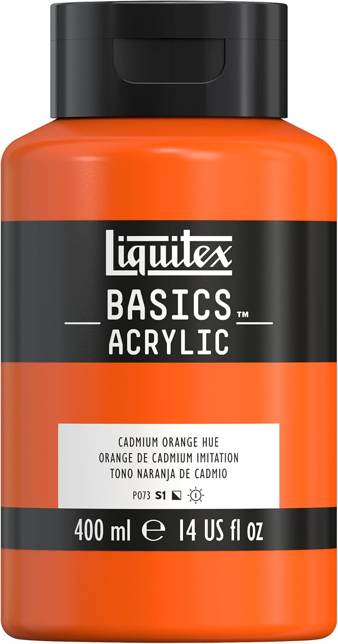 Liquitex BASICS Acrylic Paint, 13.5-oz Bottle, Cadmium Orange Hue | Medium Viscosity, Satin Finish, Lightfast, Fine Art Pigments, Range of Opacities, Easy Blending