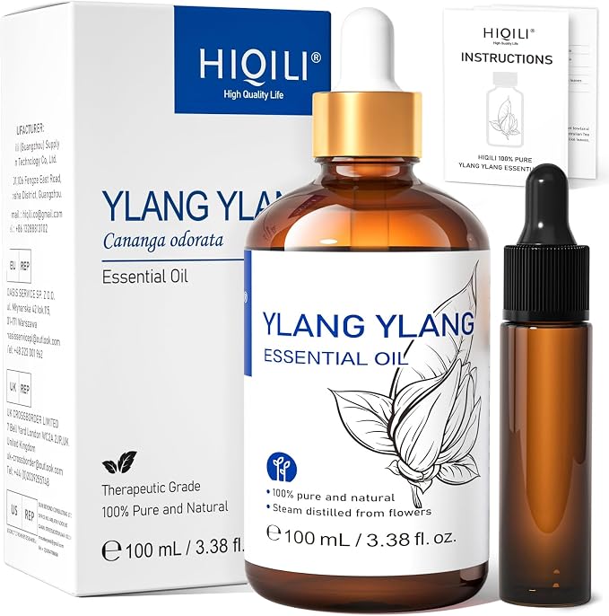 HIQILI Ylang-Ylang Essential Oil for Diffuser, Perfumes, Aromatherapy