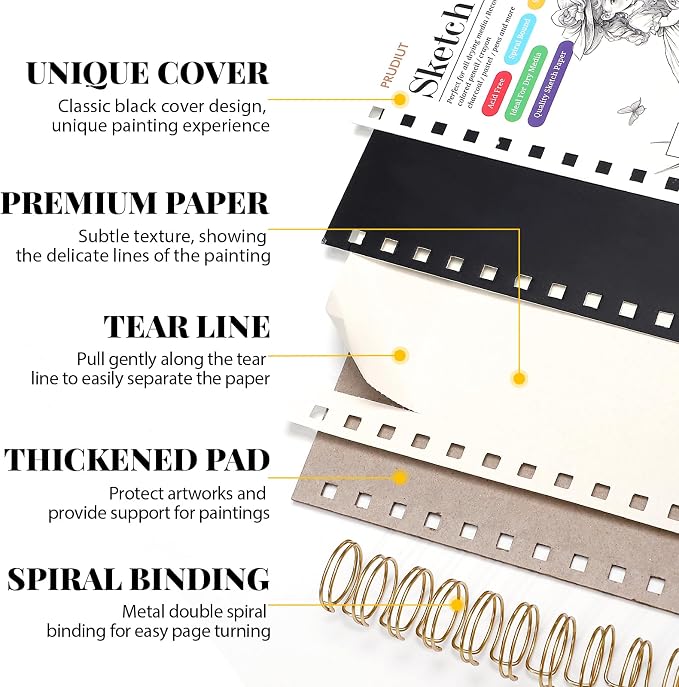 Sketch Book with 12 Color Pencil Set, 90 Sheets Spiral Sketchbook for Drawing (68lb/100gsm), Acid-Free Sketch Pad for Artist, Art Paper Drawing Supplies for Easter Gifts (5.5×8.5 inch) | 90 Sheets Acid-Free Drawing Paper with Pencils, Tear-Out Pages, f...