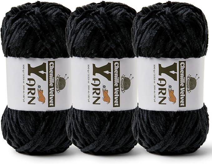 Chenille Crochet Black Yarn 3 Pack