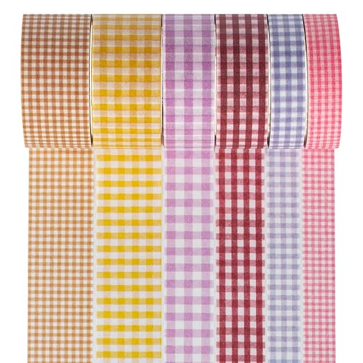 YUBBAEX 6 Rolls Plaid Washi Tape Set Basic Grid Masking Decorative Tapes for Arts, DIY Crafts, Journals, Planners, Scrapbooking, Wrapping (Basic Plaid)