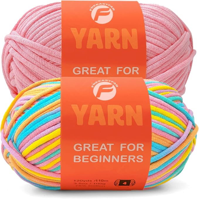 2 x 3.5Oz/120yds Beginner Easy Yarn for Crocheting and Knitting;Worsted-Weight Medium #4;Cotton Blend Yarn for Beginners Amigurumi DIY(Coral+Pink,2 Skein)