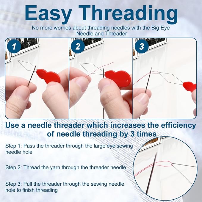 30pcs 2-3/8" Large Eye Sewing Needles for Crafts, Embroidery Needle Threader for Leather Cross Stitch Needle Darning Tapestry Quilting Needlepoint Needles Sewing Supplies Accessories