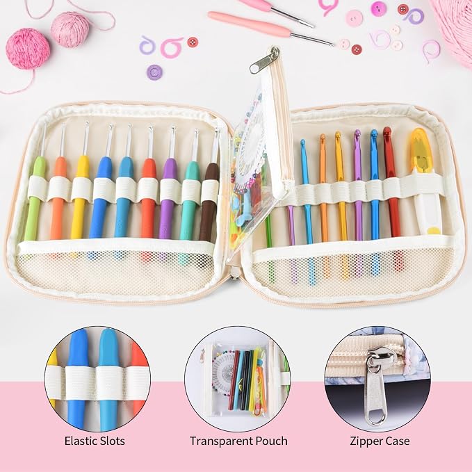 Crochet Hook Case, Portable Zipper Storage Organizer Bag for Crochet Needles/Knitting Accessories, Lightweight Crochet Hook Kit Tools, Easy to Hold(No Accessories Included). Blue Rose