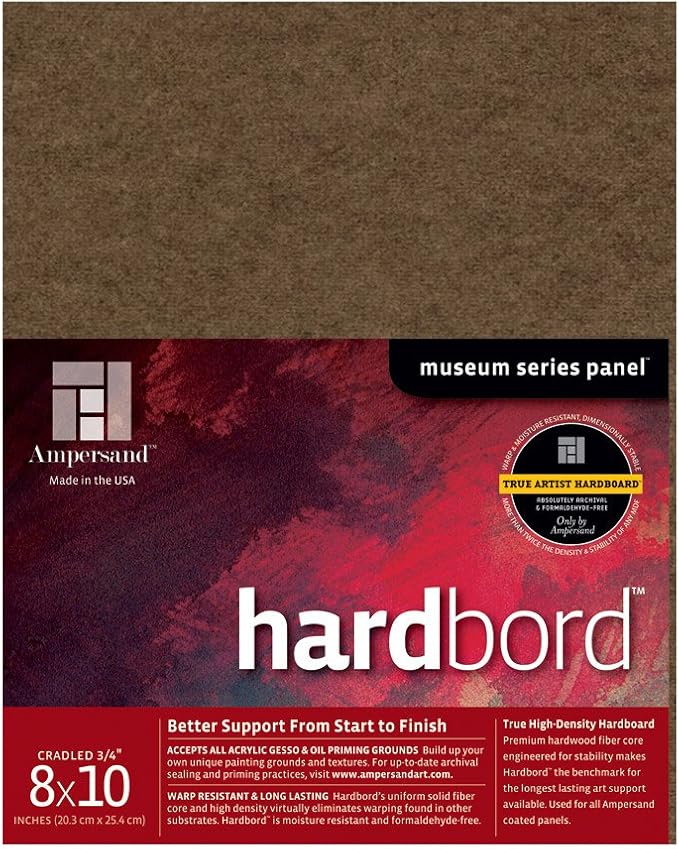Ampersand Art Supply Hardboard Wood Painting Panel: Museum Series Hardbord, 8" x 10", 3/4 Inch Cradled Profile