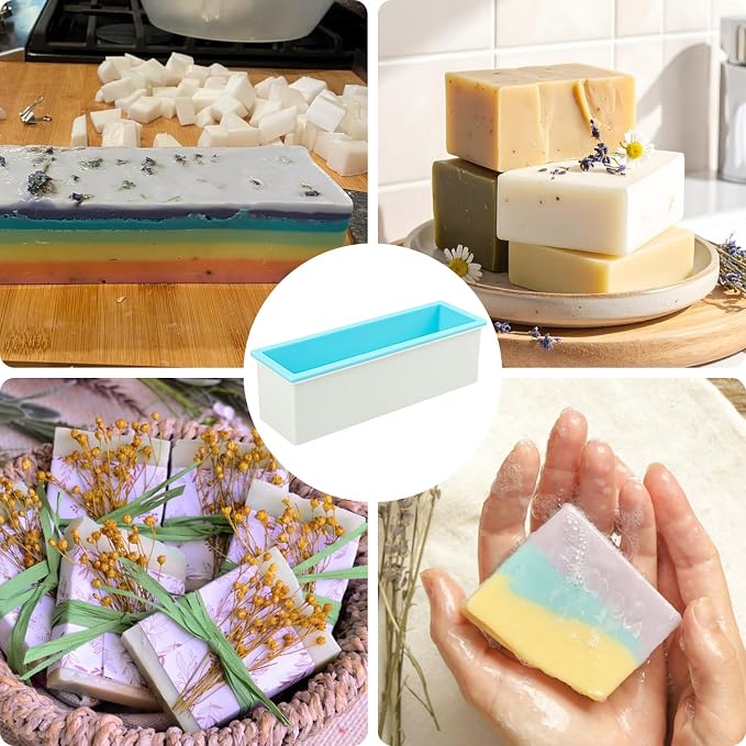 Set of 6, 42 oz Blue Soap mollds, Soap Loaf Box Kit, Soap Bar Box for DIY Supplies for Soap Making(6 Plastic Boxes & 6 Silicone Boxes and 6 Lids)