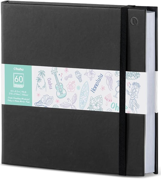 Ohuhu 8.3"x8.3" Double-Sided Bleedproof Marker Pad Art Sketchbook 60 Sheets | Square Sketch Book - 90 LB/150 GSM Smooth Drawing Paper -60 Sheets/120 Pages -Hardcover Sketch Pad for Alcohol Markers Paints