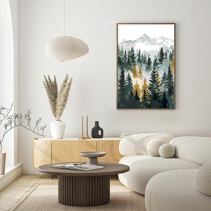 Framed Paint by Numbers Kit for Adults Beginner & Kids Age 8-12, Easy Landscape Adult Paint by Number Kits on Canvas, DIY Acrylic Forest Number Painting for Adults Mountain for Home Decor 8x12 Inch