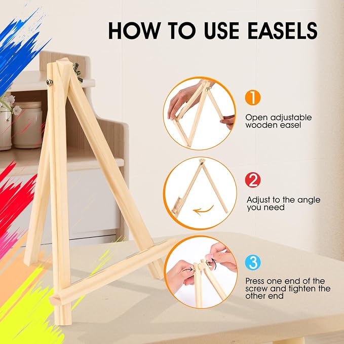 32 Pack 9 Inch Wood Easels, Easel Stand for Painting Canvases | Art and Crafts, Tripod Painting Party Easel, Kid Student Tabletop Easels for Paint, Portable Canvas Photo Picture Sign Holder