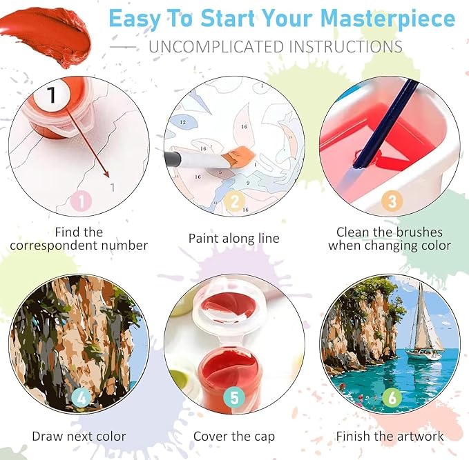 Mrnsiet Sailboat DIY Paint by Numbers for Adults, Coastal Sail Boat Paint by Number for Beginners, DIY Landscape Painting by Number Kits Oil Paint Drawing Canvas Home Decor 16x20 Inch