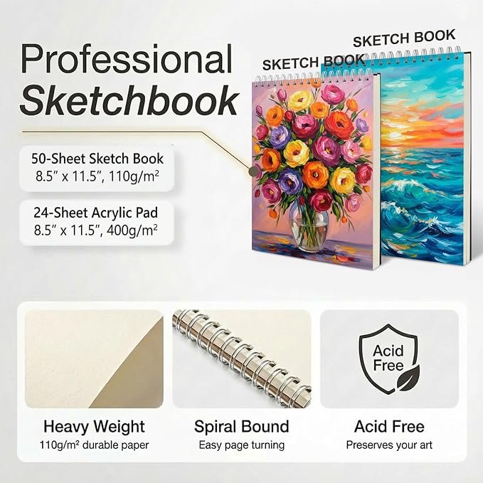 175-Pack Deluxe Wooden Art Set Drawing Painting Kit with 2 Drawing Pads, Acrylic Paints, Colored Pencils, Crayons, Paint Brush, Art Kit in Wooden Case, Gift for Artist, Adults, Teens and Kids