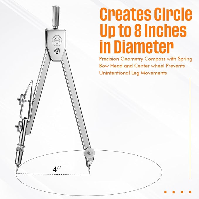 EBOOT Drawing Compass and 6 in Protractor Geometry Set, Orange | Geometry Math Set, Swing Arm Protractor Ruler Compass, Geometry Drawing Tools for Measuring Angles