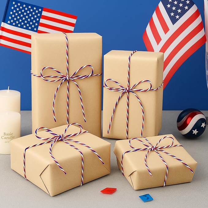 jijAcraft Red White and Blue String, 2MM Cotton Twine, 328Ft Bakers Twine, Wrapping String, Decoration Cotton Strings for 4th of July, Memorial Day, Veteran's Day