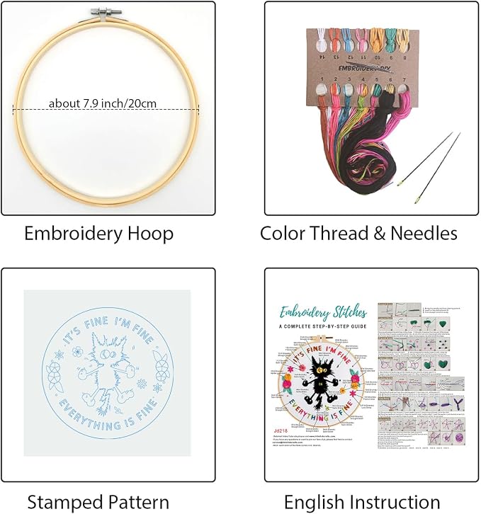 Louise Maelys Cute Cat Embroidery Kit for Beginners DIY Needlepoint | Adults Starter Cross Stitch Kits with Funny Animal Pattern, Complete Needlepoint Kit with Hoop, Threads, Needles and Guide