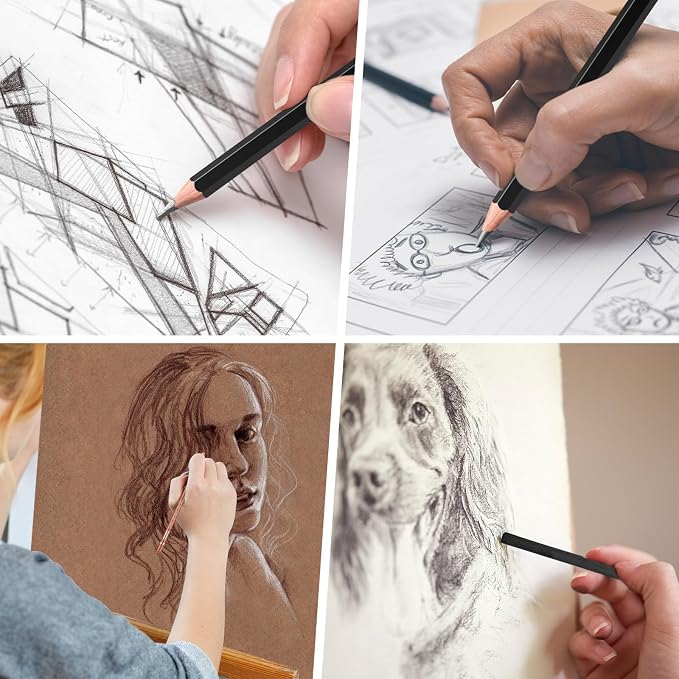 GETHPEN Drawing Sketching Pencil Set, 34 Piece, Graphite Pencils (14B-4H) | Art Pencil Kit with Black and White Colour Charcoal Pencils,Charcoal Sticks,Stumps,Eraser, Sharpeners,Sketch Set for Artists