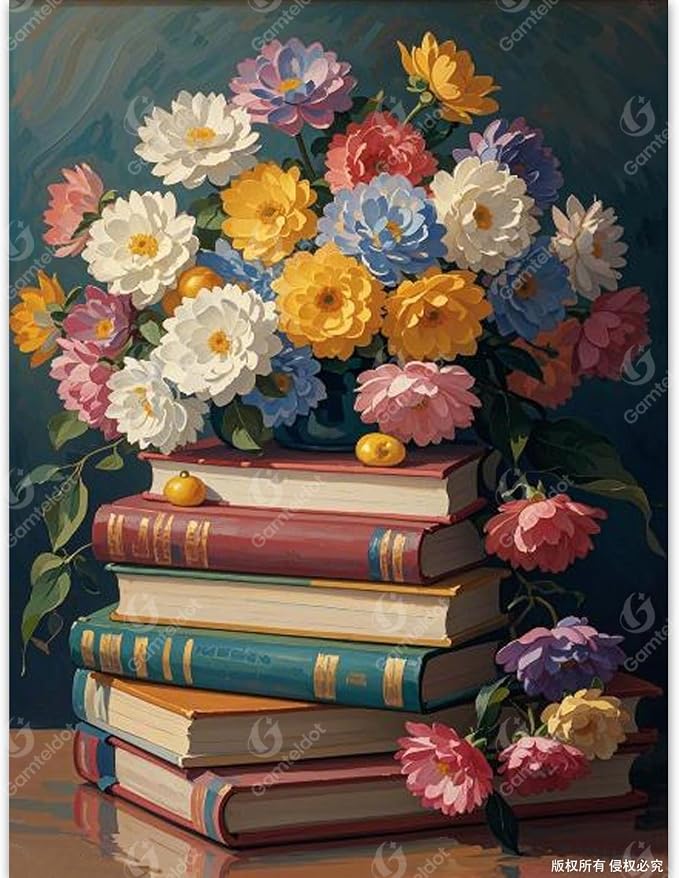 Gamteldot Diamond Art Kits for Adults - 12x16 Inch 5D Full Drill DIY Book Diamond Art Diamond Painting,Book Flowers Diamond Dots Gem Art Crafts for Home Decor and Gift