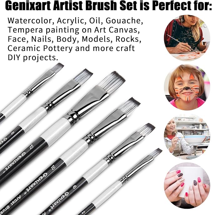 Genixart Paint Brush Set – Art Paintbrushes for Acrylic, Oil, Watercolor