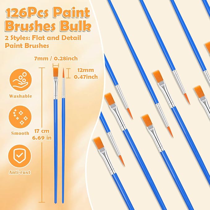 240 Pcs Mini Paint Brushes Bulk, Flat and Fine Tip Small Paint Brushes | Tiny Paint Brushes Set for Crafts, Art Classroom, Acrylic, Oil, Watercolor, Canvas, Touch Up, Face, Painting Parties Supplies