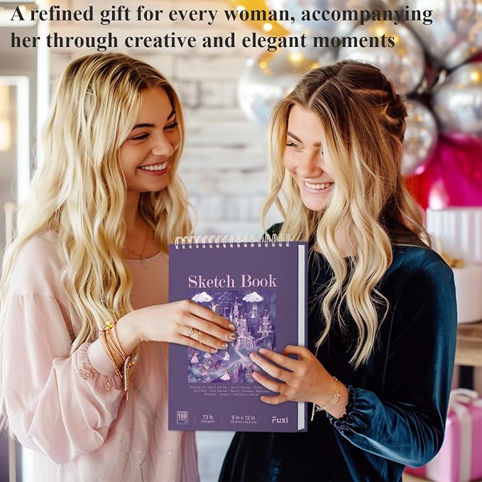 Purple Sketch Book for Women - 9"x12" Girls Sketchbook, 100 Sheets (73lb/120gsm) Drawing Paper for Kids, Art Supplies for Girls Ages 8-12, Beginners, and Adults, Mothers Day Gifts,1-Pack.