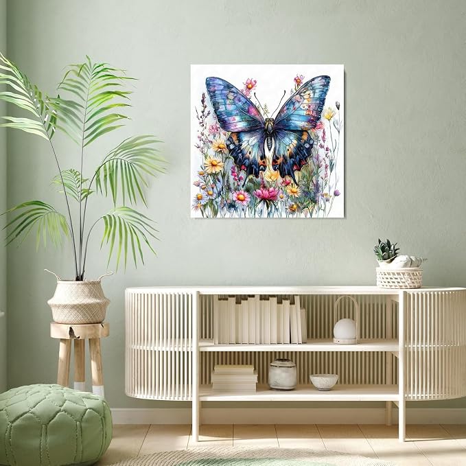 TCDZMYGS Butterfly Paint by Numbers Kit for Adults Beginner,Wild Flowers Adult Paint by Number Kits on Canvas Without Frame,DIY Acrylic Oil Painting by Numbers Kits for Home Wall Decor 16x16 inch