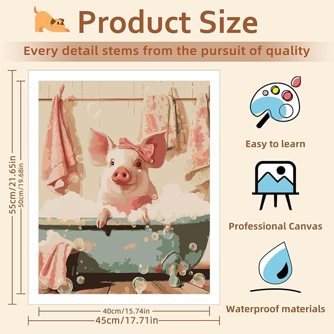 Reivworl Pig Paint by Numbers Kit for Adults Beginner 16×20 inch