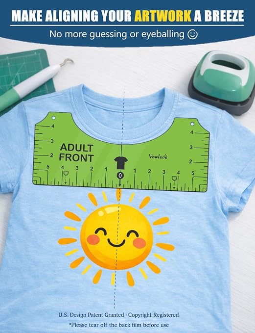 Vowlove T-Shirt Placement Guide for Cricut Heat Press and Vinyl Transfers | Reusable Alignment Tool for Front, Back and Chest Logo Positioning with Heat Press, Embroidery and Apparel Making