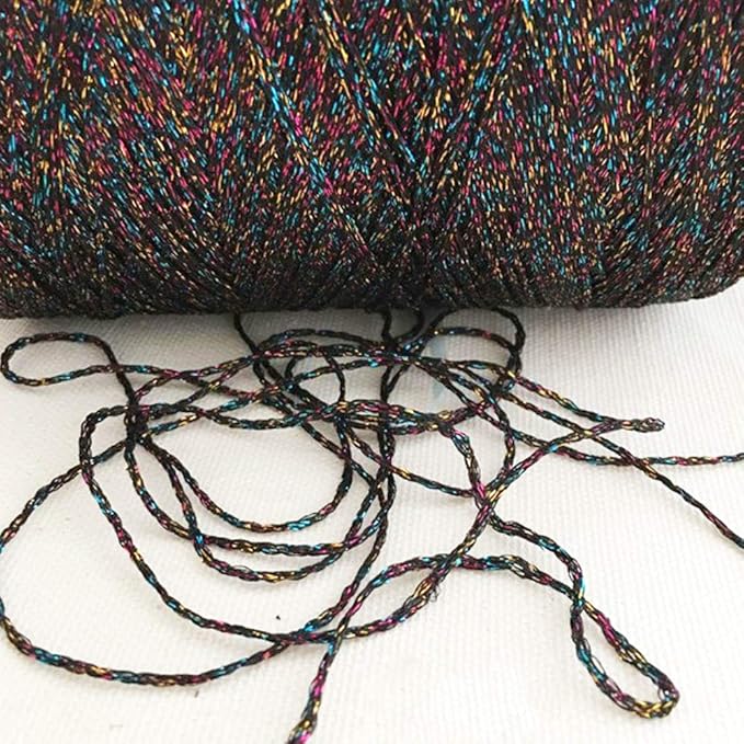 100gram DIY Black Colorful Lurex Thread Shining Yarn Glitter Sparkle Yarn Metal Yarn DIY Fancy Sparkle Yarn Crochet Knitting Sweater Scarf Bag Yarn Accessory Yarn