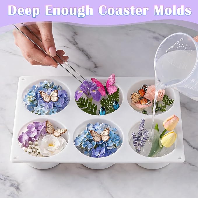 YOILES Deep Coaster Resin Molds Silicone,Epoxy Resin Molds | Round Silicone Molds for Resin Casting Craft Mold for Flower Preservation DIY Art(Round)