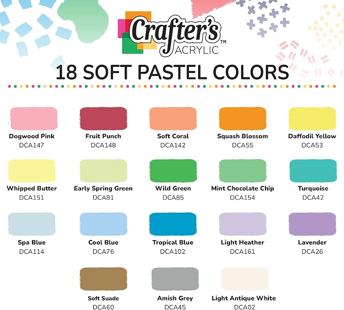 DecoArt Crafter’s Acrylic Pastels Paint Set, 18 (2 fl oz/59 ml) Assorted Matte Finish Colors, DIY Arts And Crafts Acrylic Paint, 36 Fl Oz(Pack of 1)