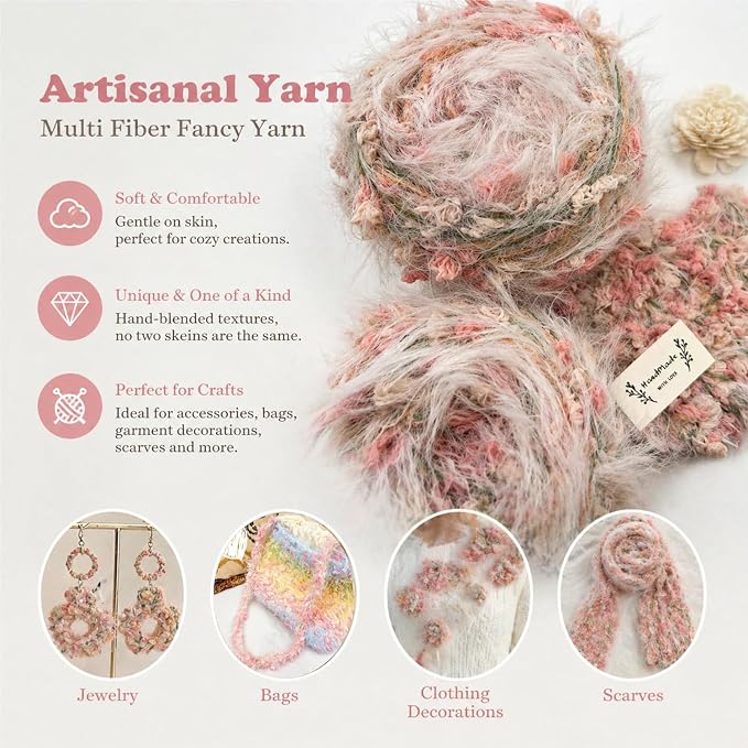 Artisanal Yarn Fancy Yarn Multifiber Blended Yarn Novelty Colorful Soft