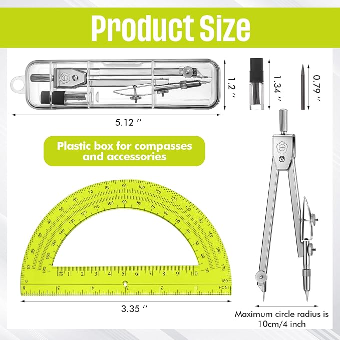 EBOOT Drawing Compass and 6 in Protractor Geometry Set, Yellow | Geometry Math Set, Swing Arm Protractor Ruler Compass, Geometry Drawing Tools for Measuring Angles