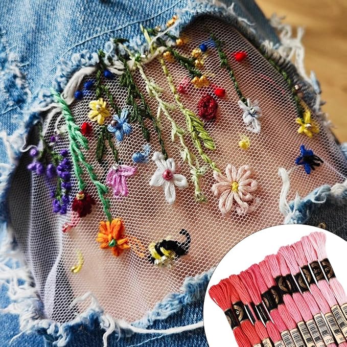 12 Skeins 105 Yards 6 Strands Pink Embroidery Floss Cord Friendship Bracelet String Threads Variegated Gradient Bulk Cross Stitch Thread Yarn Set for Sewing Making Knitting Craft DIY Supply