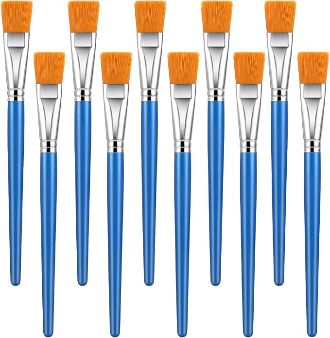 10 Pcs Flat Paint Brushes for Acrylic Painting, 1 Inch Art Paint Brushes Artist Painting Brush for Acrylic Watercolor Oil Detail Painting
