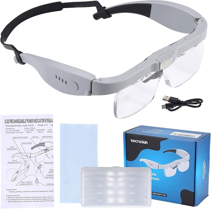 YOCTOSUN Magnifying Glasses with Light, 0.75X-4.0X Head Magnifier Glasses