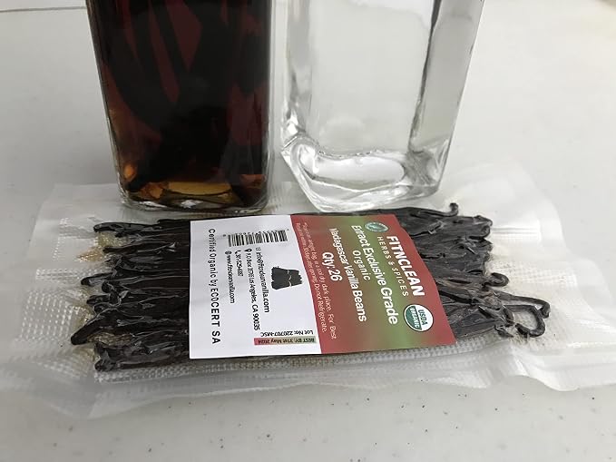 26 Organic Madagascar Vanilla Beans Extract Exclusive Grade B| 4.5" - 5.5" by FITNCLEAN VANILLA| Certified USDA Organic. Bulk Dry Whole Bourbon NON-GMO Pods (Pack of 2)
