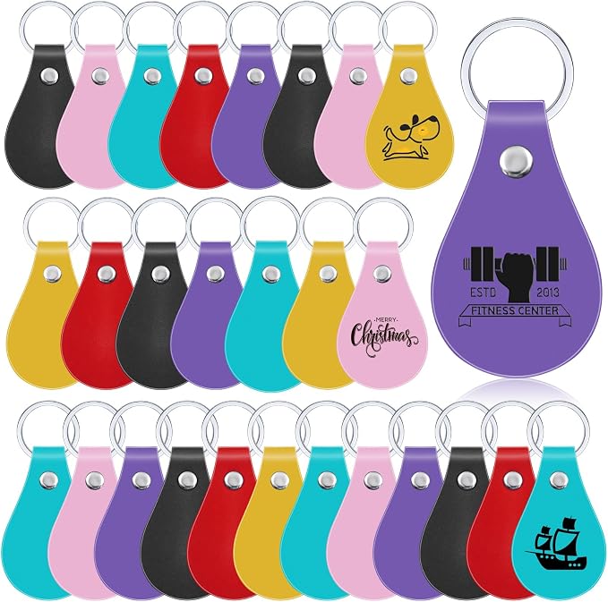 Taiyin 30 Pcs Leather Key Fob Kit PU Leather Keychain Blanks, Assorted