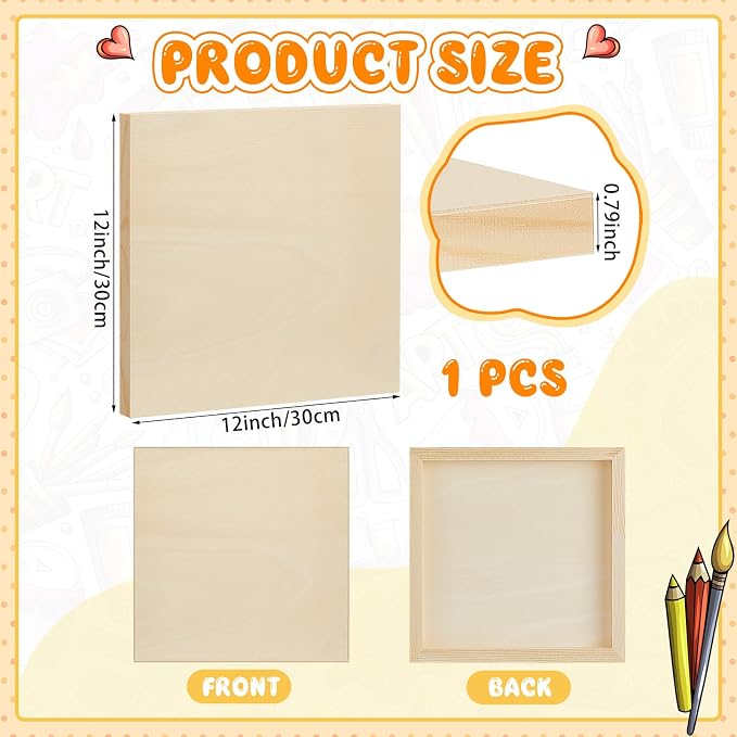 Barydat 24 Pcs Wood Panels for Painting 12'' x 12'' Unfinished Wood Canvas Board Artist Wall 0.79'' Deep Wooden Cradled Panel for DIY Crafts, Easel Display, Painting Pouring Arts Use with Oil, Acrylic