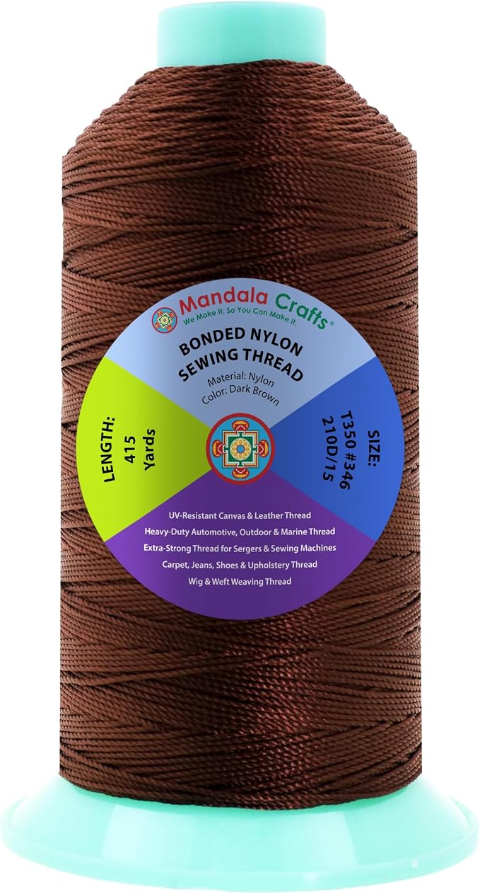 Mandala Crafts Size 346 210D T350 Dark Brown Bonded Nylon Thread, 415 YDs